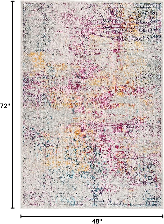 SAFAVIEH Evoke Collection 4' x 6' Ivory / Fuchsia EVK256Q Oriental Distressed Non-Shedding Living Room Bedroom Accent Rug