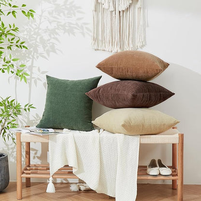 GAWAMAY Decorative Square 16"x16" Inch Throw Pillow Covers Set of 2, Super Soft Chenille Pillows Farmhouse Pillowcase for Living Room Bedroom Sofa Couch Cushion Cover Dark Green 40x40cm (No Insert)