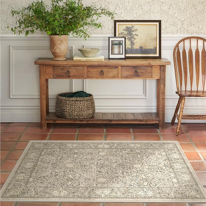 RUGGABLE x Morris & Co Washable Area Rug – Montreal Natural Stone 3x5, Stain-Resistant, Non-Slip – Small Machine Washable Rugs for Living Room, Bedroom, Hallway, Entryway & Office–with Cushioned Pad