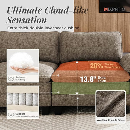 87" Cloud Modular Sectional Loveseat, 2-Seater w/Deep Seat & Removable Arms, Plush Chenille for Small Living Room & Apartment - Smoky Gray