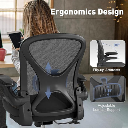 ZZH Ergonomic Office Chair Set of 10 with Adjustable Lumbar Support, Mesh Home Office Desk Chair with Wheels and Flip-up Arms, Black