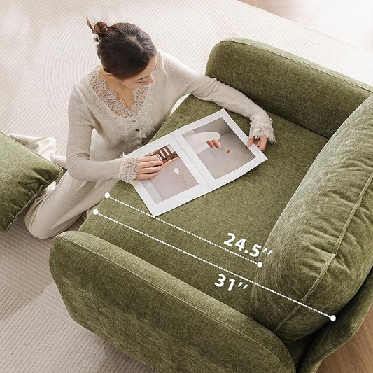 Oversized Accent Chair with Ottoman,All Seats Storage,Comfy Armchair,24.5'' Deep Seat,Upholstered Living Room Chairs,Reading Chair,Lounge Chair for Bedroom,Office,Chenille,Green