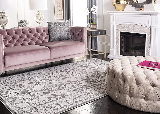 SAFAVIEH Reflection Collection Area Rug - 5'1" x 7'6", Dark Grey & Cream, Non-Shedding & Easy Cleaning, Ideal for Living Room, Bedroom (RFT665B)