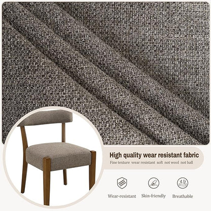Modern Dining Chairs Set of 4, Walnut Upholstered Kitchen & Dining Room Chairs, Mid Century Wooden Dining Chairs Oversized Sturdy Fabric Rounded Chairs Curved Back, Tan Brown