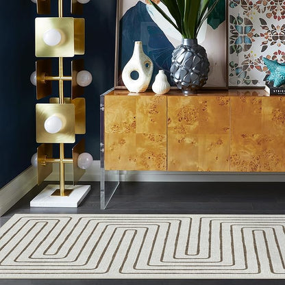 RUGGABLE x Jonathan Adler Machine Washable Modern Area Rug – Labyrinth Camel/Ivory 8x10, Stain-Resistant, Non-Slip – Large Rugs for Living Room, Bedroom, Hallway, Entryway & Office–with Standard Pad