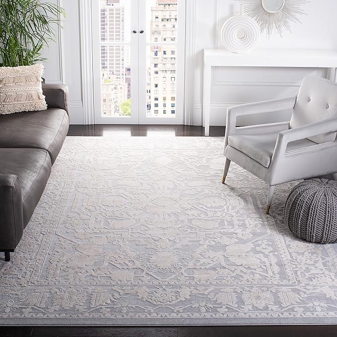 SAFAVIEH Area Rug 8x10 - Reflection Collection - Large - Light Grey & Cream, Non-Shedding & Easy Cleaning, Ideal for Living Room, Bedroom, Dining Space (RFT665C)