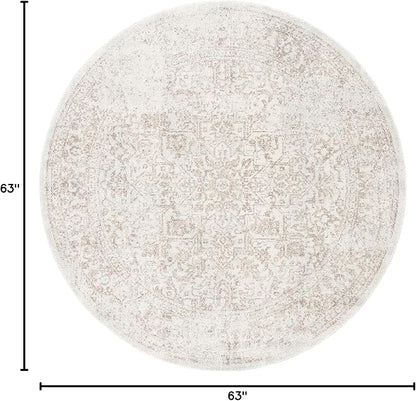 SAFAVIEH Evoke Collection Area Rug - 5'3" Round, Ivory & Taupe, Distressed Design, Non-Shedding & Easy to Clean, Ideal for Living Room, Bedroom, Dining Space (EVK256E)