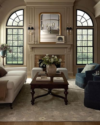 Loloi Chris Loves Julia Dorothea Collection DRT-01 Stone/Multi 7'-9" x 9'-9" Area Rug Wool Neutral Floral Living Room Bedroom Carpet