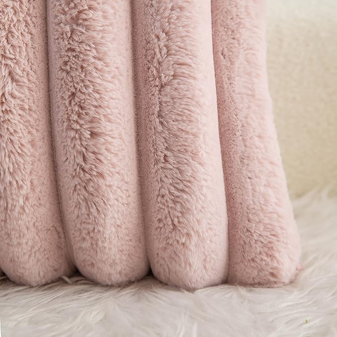 Neelvin Pink Faux Fur Cozy Soft Striped Decorative Throw Pillow Covers 20x20 inch Set of 2,Velvet Pillowcase Cushion Case for Sofa Couch
