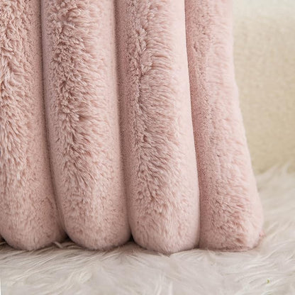 Neelvin Pink Faux Fur Cozy Soft Striped Decorative Throw Pillow Covers 20x20 inch Set of 2,Velvet Pillowcase Cushion Case for Sofa Couch