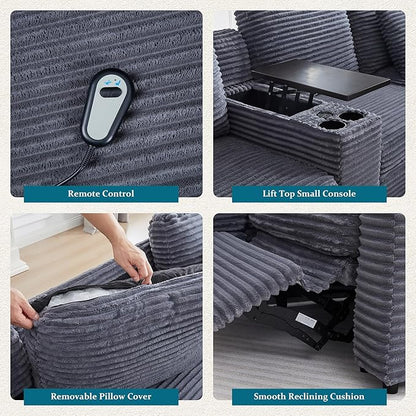 ORRD Modern Armless Power Recliner Sofa Seat for Modular Sectional Couch for Living Room-Blue Grey