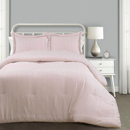 Lush Decor Farmhouse Stripe Reversible Cotton Comforter Set, 3 Piece Set, King, Red - Cozy F𝚊rmhouse Bedding Set - Rustic Decor - Striped Comforter - Modern Farmho𝚞se Bedroom Decor
