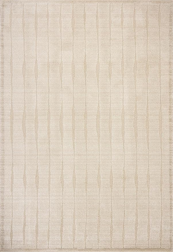 Loloi Chris Loves Julia Calvin Collection CLV-02 Ivory/Oatmeal 6'-3" x 9'-6" Area Rug Checkered Neutral Soft Living Room Bedroom Carpet