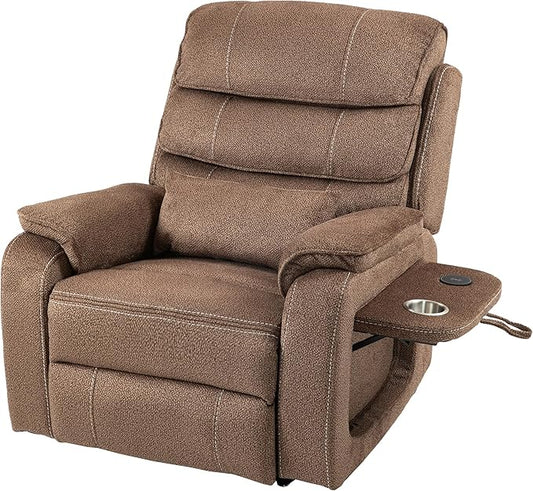 Power Lift Recliners Chairs for Elderly Adults Lay Flat Recliner with Heat & Massage, Wireless Charging Device, USB Ports, Cup Holder, Lumbar Pillow, 400Lbs (Grainy Fibric,Caramel Brown)