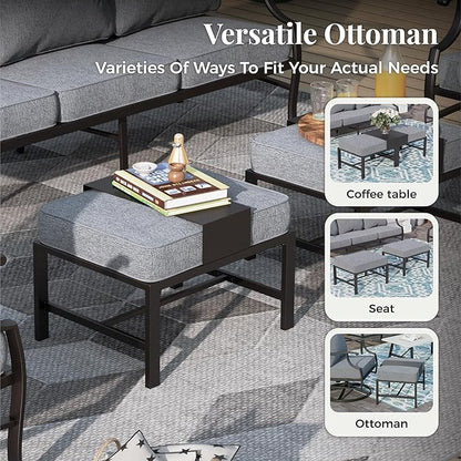 Patio Furniture Set 7 pcs, Outdoor Patio Furniture, 3-Seat Sofa, 2 Single Chairs, 2 Rocking Chairs, 2 Ottomans and 5.75" Extra Thick Cushion, Patio Conversation Set for Backyard Deck,Grey