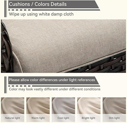 4 Pieces Patio Conversation Set, Wicker Chairs Set of 2 and Two Ottomans with 3.5-inch Seat Cushions, High Back and Curved Armrest for Backyard, Balcony and Deck, Beige