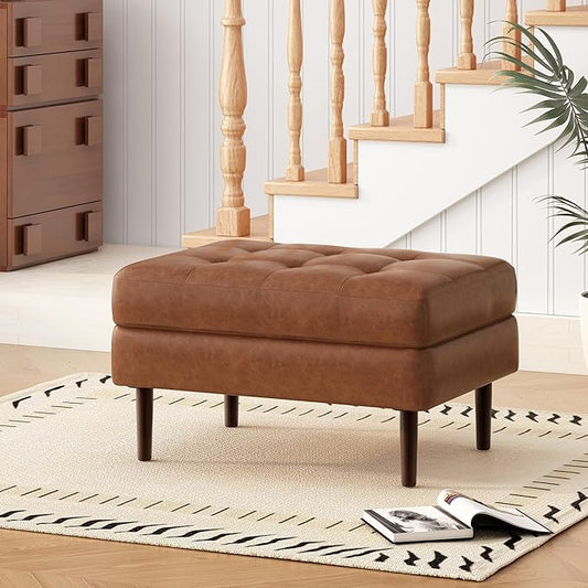 Christopher Knight Home Alcott Leather Ottoman Foot Rest, Upholstered Foot Stools Pouf Ottoman, Sofa Foot Rest for Living Room, Modern Coffee Table, Entryway Rectangle Small Footstool, Reddish Brown