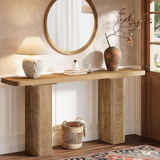 Tribesigns 63-Inch Long Entryway Table, Farmhouse Console Table Behind Couch, Modern Wooden Entry Stand with Fluted Deign for Living Room, Hallway, Foyer, Entrance