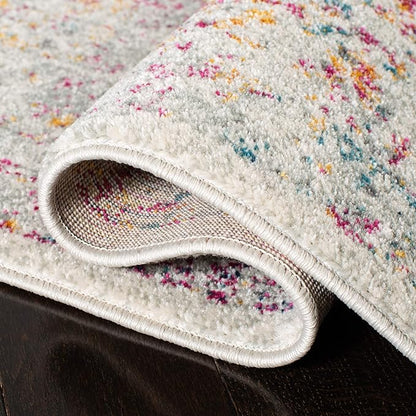 SAFAVIEH Evoke Collection Runner Rug - 2'2" x 7', Ivory & Fuchsia, Distressed Design, Non-Shedding & Easy to Clean, Ideal for Foyer, Bedroom, Kitchen, Hallway (EVK256Q)