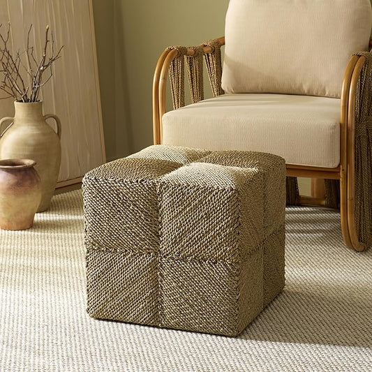 SAFAVIEH Couture Collection - Malta Natural Woven Seagrass Square Ottoman, Fully Assembled (CWK2028A)