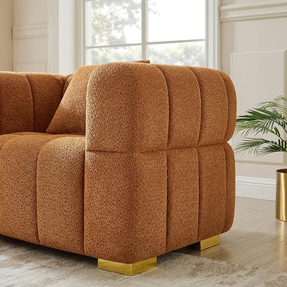 VANOMi Sofa and Chair Set, Modern Deep Seat Couch & Boucle Sofa Chairs, Oversized Upholstered Couch Sets for Living Room, Bedroom, Office, Apartment, Curry (3 Pieces)