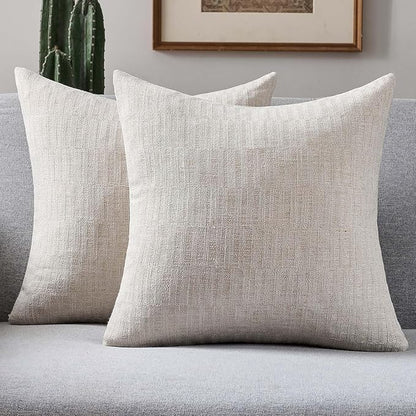 FUTEI Natural Decorative Throw Pillow Covers 18x18 Inch Set of 2,Soft Linen Slub Texture Cushion Case,Farmhouse Home Decor for Couch Bed Living Room