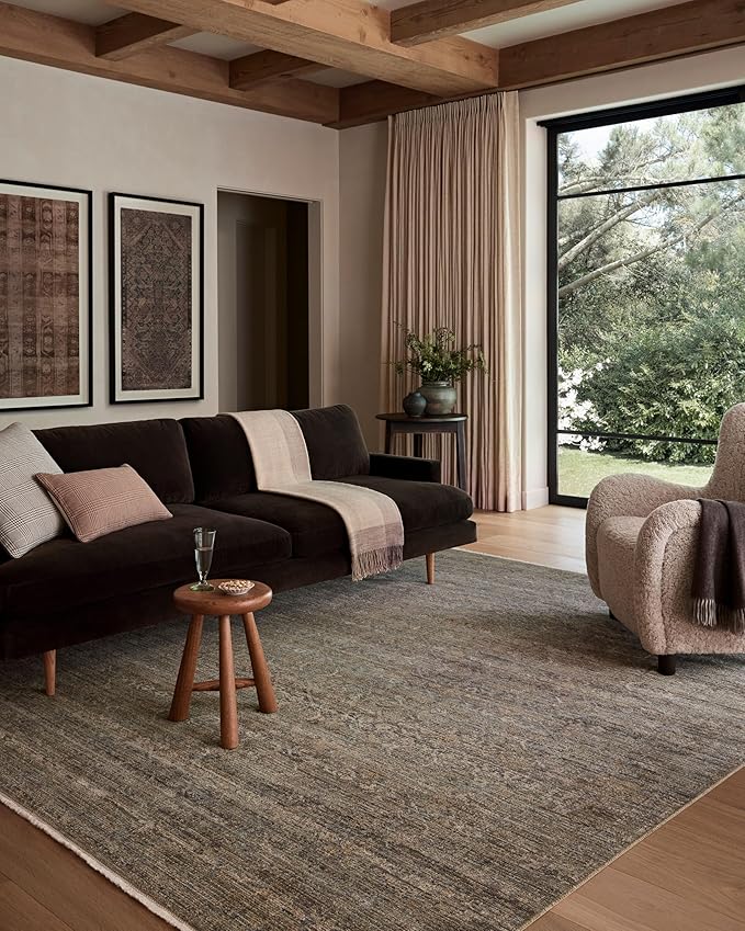 Loloi Amber Lewis Molly Collection MOL-05 Lagoon/Natural 5'-3" x 7'-9" Low Pile Area Rug