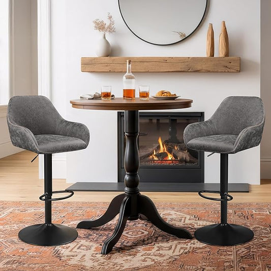Yaheetech Bar Stools Set of 2, PU Leather Swivel Counter Height Barstools, Adjustable Bar Chairs with Backrest and Footrest, Kitchen Island Stool for Home Kitchen, Grey