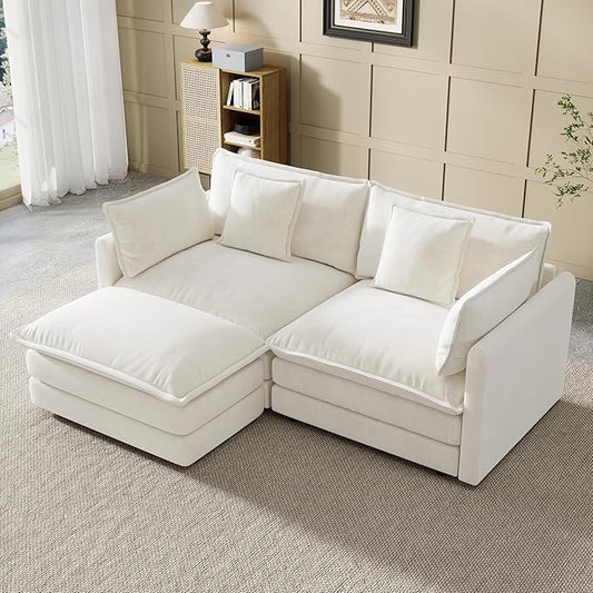 Modular Sectional Sofa, 76.7 Inch L-Shaped Cloud Sofa with Deep Seat Comfortable Chenille Sofa with Cushion Double Sectional Sofa for Living Room Apartment,White
