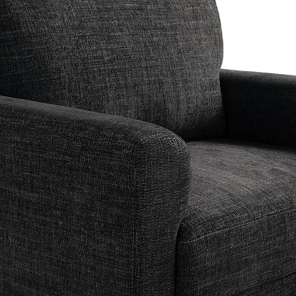 Studio Living® Matthew 39.8" Arm Chair, Mid-Century Modern, Pocket Coil Comfort, Metal Brushed Bronze Legs, Chenille Fabric, Black