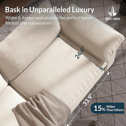 HERA'S HOUSE 88" Modular Sectional Sofa, Loveseat Couches for Living Room, Comfy Cloud Couch 2-Seater Deep Seat Sofa with Throw Pillow, Chenille Beige