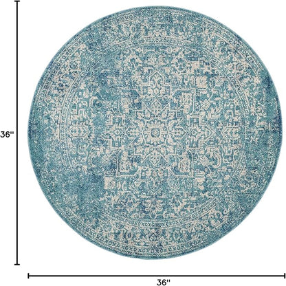 SAFAVIEH Evoke Collection Area Rug - 3' Round, Blue & Ivory, Distressed Design, Non-Shedding & Easy to Clean, Ideal for Foyer, Bedroom, Accent Space (EVK256C)