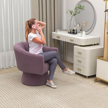 Swivel Accent Chair Set of 2, Upholstered Velvet 360° Swivel Barrel Chair for Living Room Overstuffed Bouncle Reading Chair Round Armchair for Bedroom,Vanity,Office (Purple)