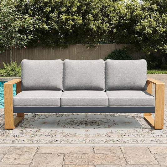 LayinSun Aluminum Patio Furniture Set 3 Seat Sofa, Oversized Seat with Hight Back, Outdoor Conversation Sets for Porch, Balcony, Deck