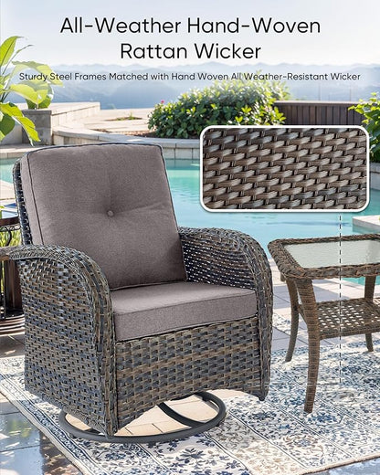 HUMMUH Outdoor Patio Furniture Set,L-Shaped Sectional Couches with Swivel Patio Chairs,Wicker Conversation Set for Deck,Backyard,Porch,Garden