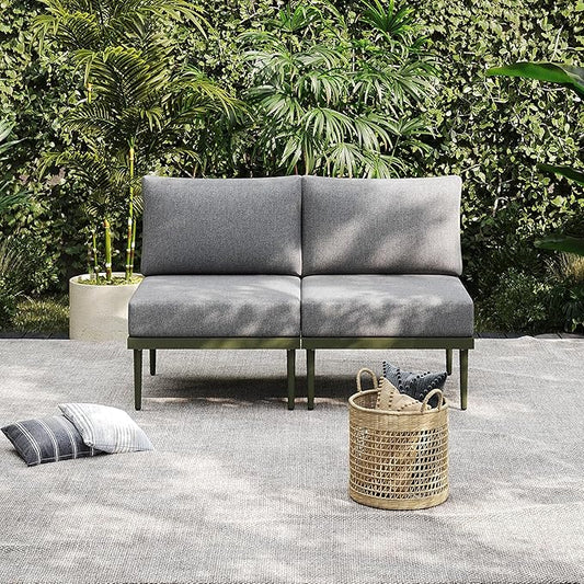 Sundale Outdoor 2 Pieces Patio Furniture Set, Metal Outdoor Sectional Sofa with 6 Inch Olefin Cushion, All-Weather Modern Outdoor Conversation Sets