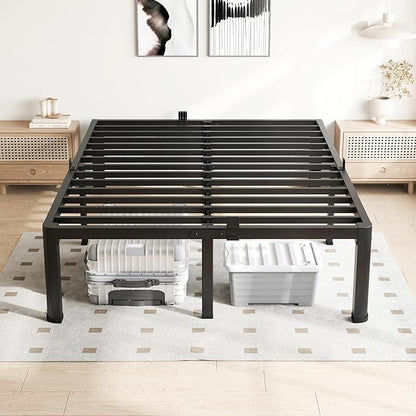 16 Inch King Size Bed Frame, 3500Lbs Heavy Duty Metal Platform with Round Corner Legs Mattress Slide Stopper, Steel Slat Support No Box Spring Needed, Noise Free, Non-Slip, Easy Assembly