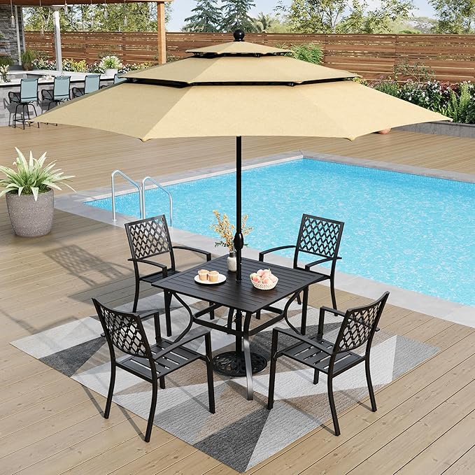 PHI VILLA Wrought Iron Patio Dining Chairs, Stackable Black Outdoor Patio Chairs Set of 4, Metal Patio Chairs, Support 300 LBS, Black