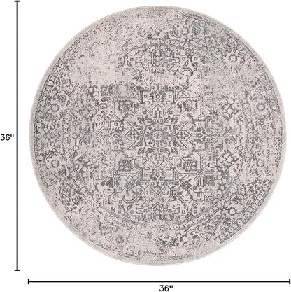 SAFAVIEH Evoke Collection Area Rug - 3' Round, Ivory & Grey, Distressed Design, Non-Shedding & Easy to Clean, Ideal for Foyer, Bedroom, Accent Space (EVK256F)