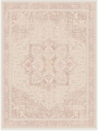 RUGGABLE Washable Area Rug – Kamran Soft Pink 9x12, Stain-Resistant, Non-Slip – Large Machine Washable Rugs for Living Room, Bedroom, Hallway, Entryway & Office–with Cushioned Pad