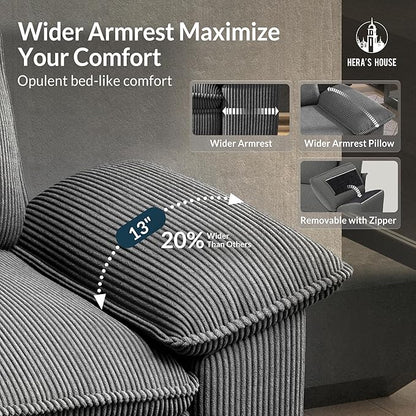 HERA'S HOUSE 158" Modular Sectional Sofa, Oversized U Shaped Couches for Living Room, Comfy Cloud Couch with Ottoman, 6-Seater Deep Seat Sofa with Throw Pillow, Corduroy Grey