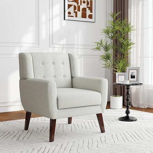 Accent Chair, Modern Fabric Armchair for Living Room, Comfy Upholstered Arm Chair Tufted for Indoor Bedroom Office Room (Beige)