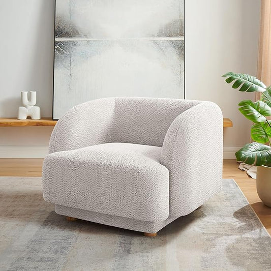 VANOMi Oversized Living Room Chair, Modern Comfy Accent Barrel Chairs, Single Sofa Chair with Wood Legs, Upholstered Armchair for Bedroom, Office, Waiting Room (Camel)