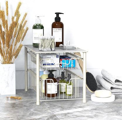 Simple Houseware Stackable 2 Tier Basket Drawer, White