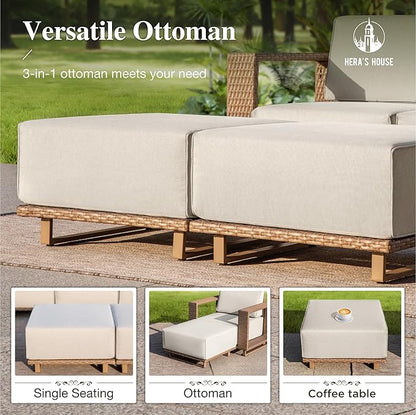 HERA'S HOUSE 6 Pieces Patio Furniture Set, 4 Sectional Outdoor Rattan Wicker Sofas with 2 Ottomans, All Weather Patio Conversation Set with 5.3" Widened Armrest, 10" Ultra Thick Cushion for Deck