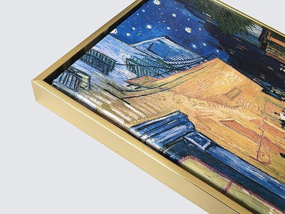 Wieco Art Framed Wall Art Canvas Prints of Cafe Terrace at Night Canvas Prints Wall Art by Van Gogh Paintings Reproduction Abstract Artwork for Wall Decor Golden Frame