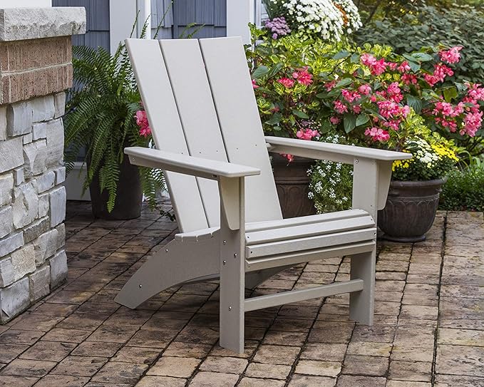 POLYWOOD Modern Curveback Adirondack Chair, Outdoor Patio Furniture, Fire Pit Lawn Lounger, Bonfire Seating, Fade-Proof HDPE, White