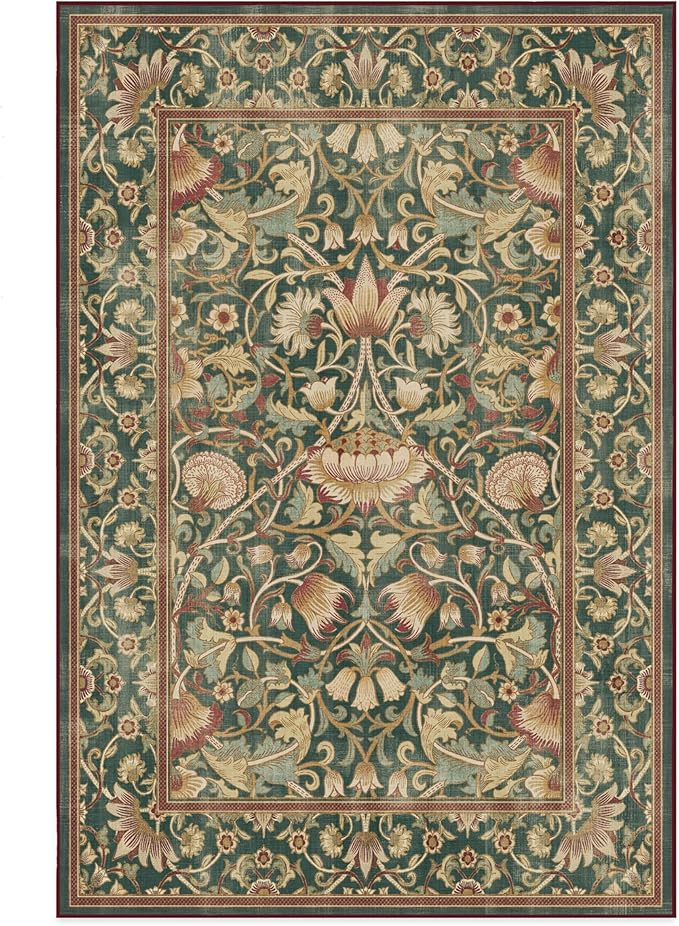 RUGGABLE x Morris & Co Machine Washable Area Rug – Lodden Soft Evergreen & Gold 6x9, Stain-Resistant, Non-Slip – Medium Rugs for Living Room, Bedroom, Hallway, Entryway & Office–with Standard Pad
