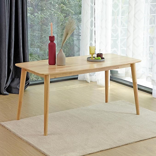 Livinia Aslan 59" Malaysian Oak Rectangular Wooden Dining Table/Large Solid Wood Kitchen Desk (Natural Oak)