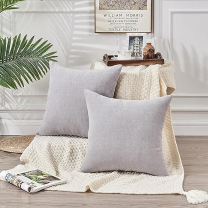 GAWAMAY Decorative Chenille Throw Pillow Covers 24x24 Inch Pack of 2, Soft Square Couch Pillow Cover for Sofa Cushion Living Room Bedroom Solid Dyed Pillowcases Light Grey 60x60cm (ONLY Covers)